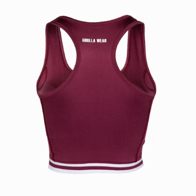 meza zip front crop top burgundy back meza zip front crop top burgundy back