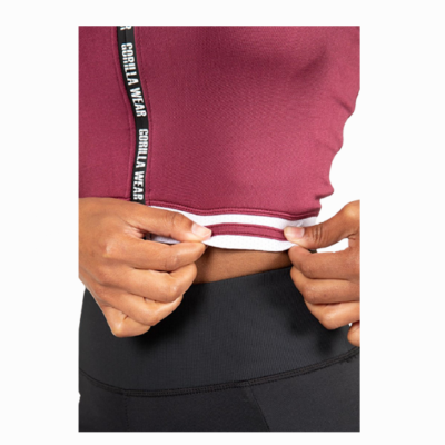 meza zip front crop top burgundy detail meza zip front crop top burgundy detail