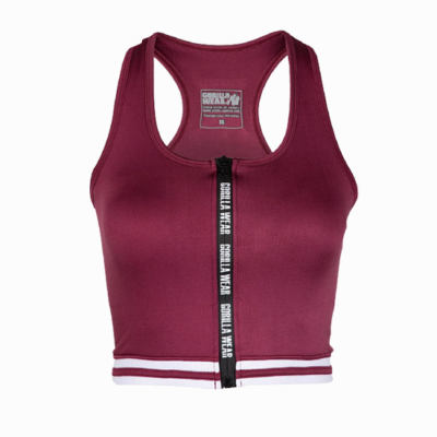 meza zip front crop top burgundy front meza zip front crop top burgundy front