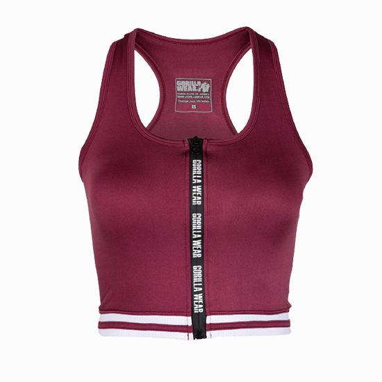 meza zip front crop top burgundy front meza zip front crop top burgundy front