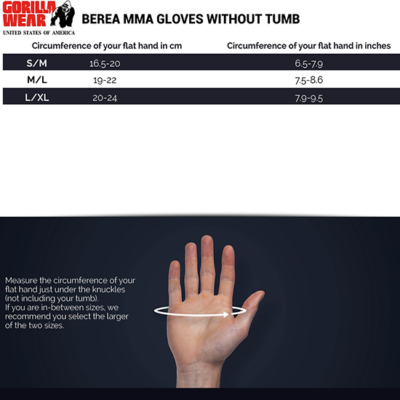 BEREA MMA GLOVES chart
