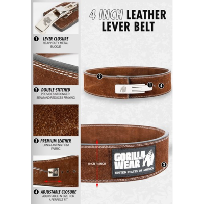 Gorilla Wear 4 Inch Leather Lever Belt - Brown 5