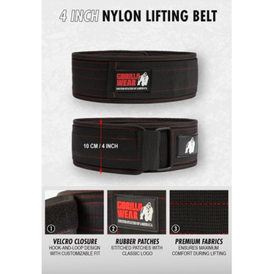 Gorilla Wear 4 Inch Nylon Lifting Belt - Black Gold 6