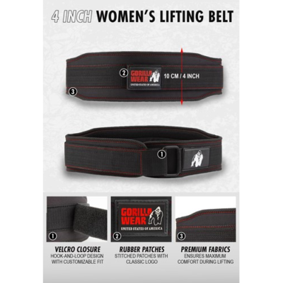 Gorilla Wear 4 Inch Women's Lifting Belt - Black White 6