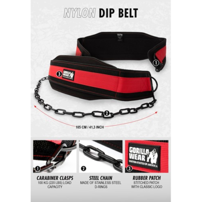 Gorilla Wear Nylon Dip Belt - Black Red 7