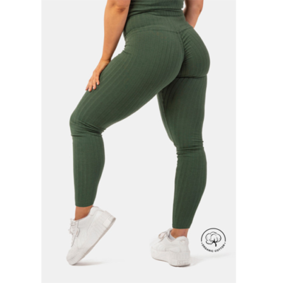 ORGANIC COTTON RIBBED HIGH-WAIST LEGGINGS GREEN 1
