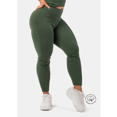 ORGANIC COTTON RIBBED HIGH-WAIST LEGGINGS GREEN 2