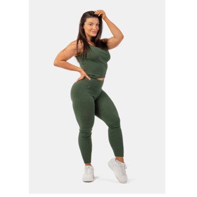 ORGANIC COTTON RIBBED HIGH-WAIST LEGGINGS GREEN 3