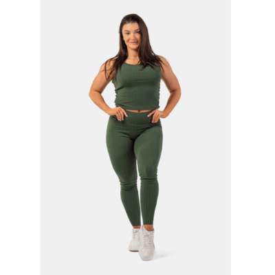 ORGANIC COTTON RIBBED HIGH-WAIST LEGGINGS GREEN 4