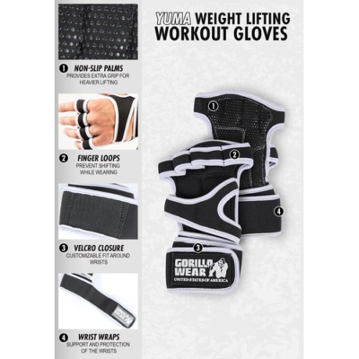 Yuma Weight Lifting Workout Gloves - Black 8