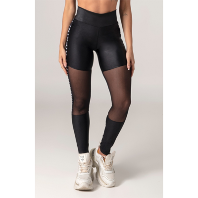 Amazing Fitness Black Leggings with Tulle Cutouts 1