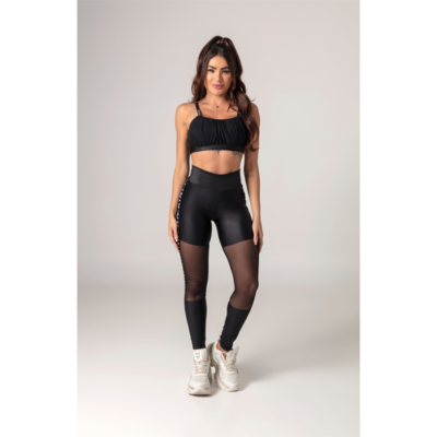 Amazing Fitness Black Leggings with Tulle Cutouts 3