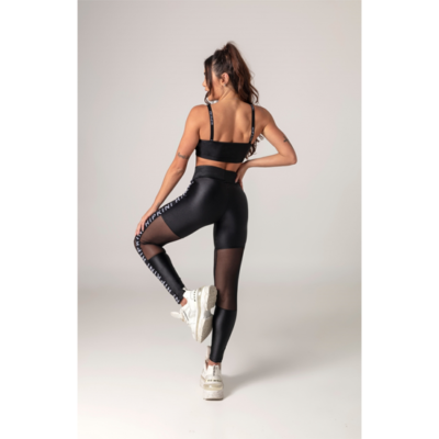Amazing Fitness Black Leggings with Tulle Cutouts 4