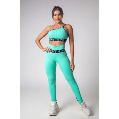 Green Textured Gym Girl Leggings 3