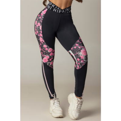 Leggings Game Fitness Black with Floral Print 1