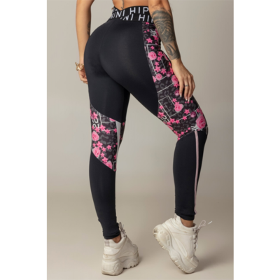 Leggings Game Fitness Black with Floral Print 2