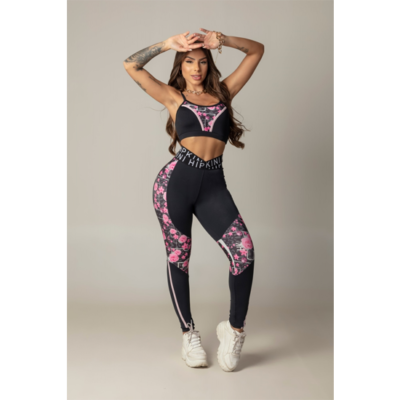 Leggings Game Fitness Black with Floral Print 3