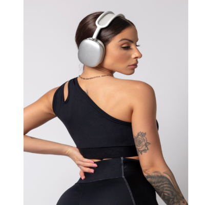 Black One-Shoulder Gymrat Top 1