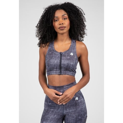Camilla Zip-Front Sports Bra - Blue Denim 1