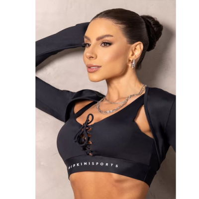 Black Brighten Fitness Top with Tie 1