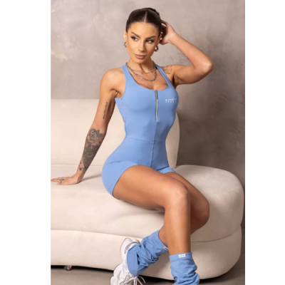 Brighten Sky Blue Fitness Romper with Zipper 1