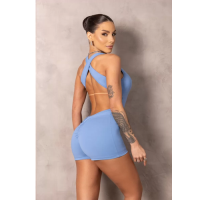 Brighten Sky Blue Fitness Romper with Zipper 3