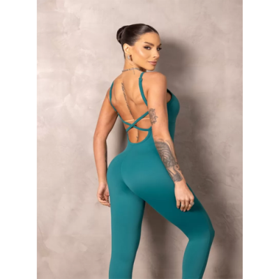 Fitness Brighten Green jumpsuit with silk 2