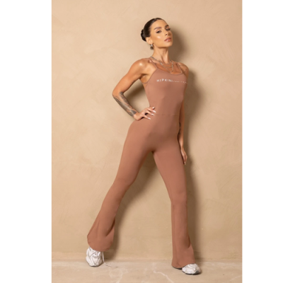 Breezy Caramel Flare Fitness Jumpsuit 1