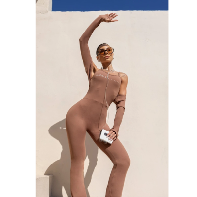 Breezy Caramel Flare Fitness Jumpsuit 5