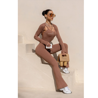 Breezy Caramel Flare Fitness Jumpsuit 6
