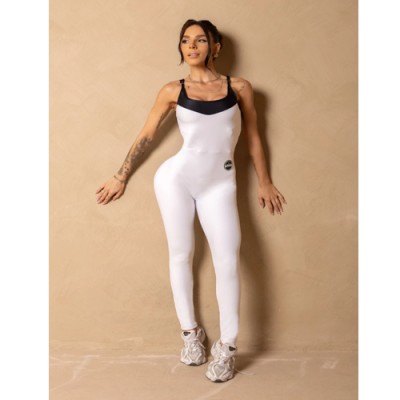 In Motion White Fitness Jumpsuit with pockets 2