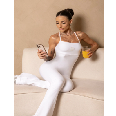 Jumpsuit Fitness Wellness White flare 3