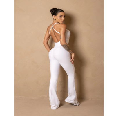 Jumpsuit Fitness Wellness White flare 4