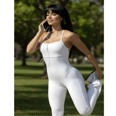 Jumpsuit Fitness Wellness White flare 5