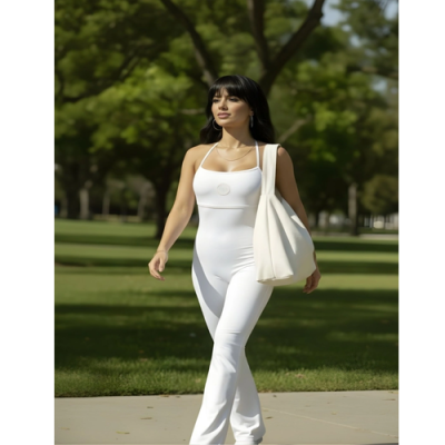 Jumpsuit Fitness Wellness White flare 6