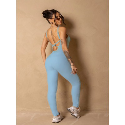 Baby Blue Posh Fitness Jumpsuit with Crossed Straps 5