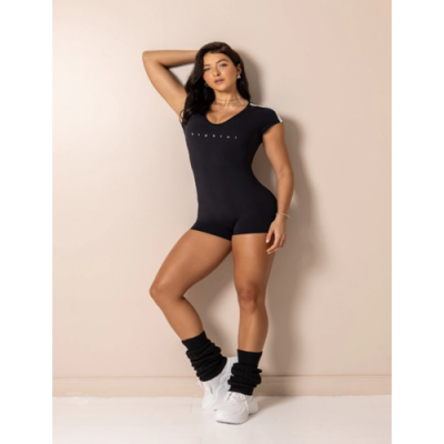 Black Fitness Club Classics Romper with Sleeves 4