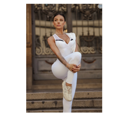 Outsider White Fitness Jumpsuit with Double Fabric 5