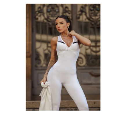 Outsider White Fitness Jumpsuit with Double Fabric 7